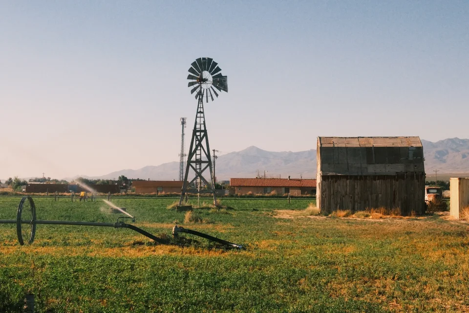 Rural windmill and barn
